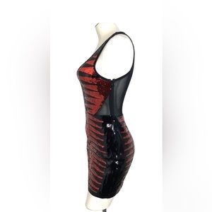 Bebe Black And Red Sequin Bodycon Mini Dress Size XS